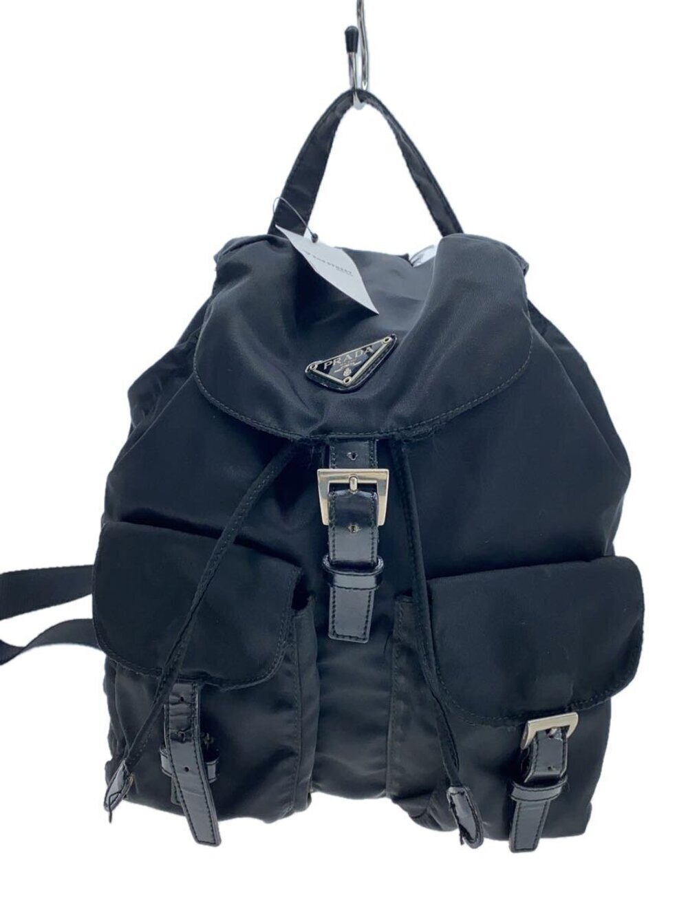 Prada Backpack Daybag Rucksack Plate Leather Belt Black
